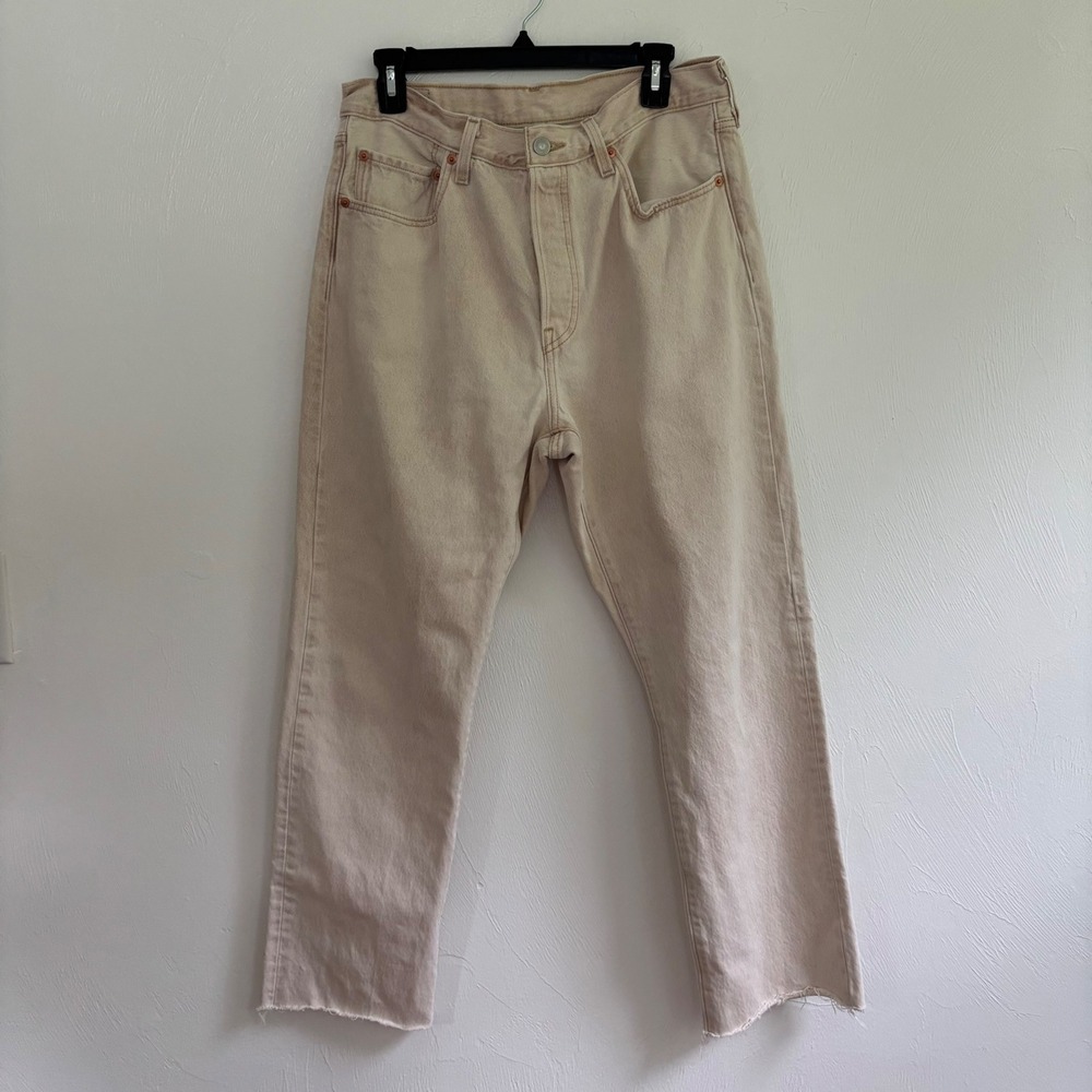 Levi's 501 Original Fit Jeans Women's 32x27 Beige Cream Straight Leg Button Fly